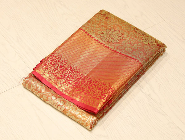 Emerald Green Gadwal Inspired Semi Silk Saree with Wide Contrast Border