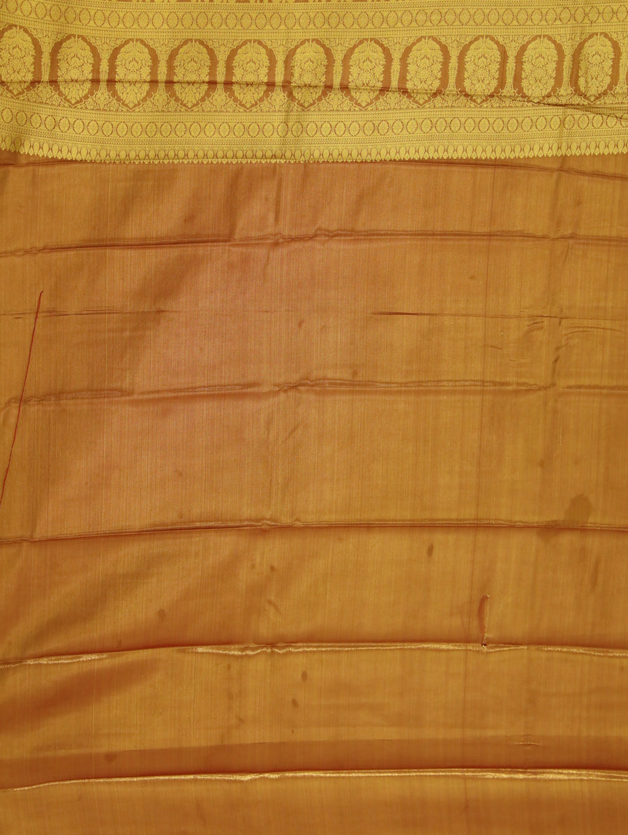 Cream Gold Kanchipuram Inspired Semi Silk Saree with Wide Contrast Border