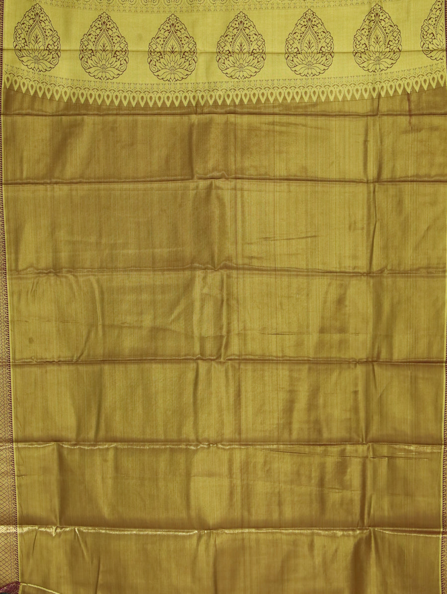 Mustard Gold Kanchipuram Inspired Semi Silk Saree with Wide Contrast Border