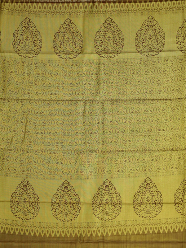 Mustard Gold Kanchipuram Inspired Semi Silk Saree with Wide Contrast Border