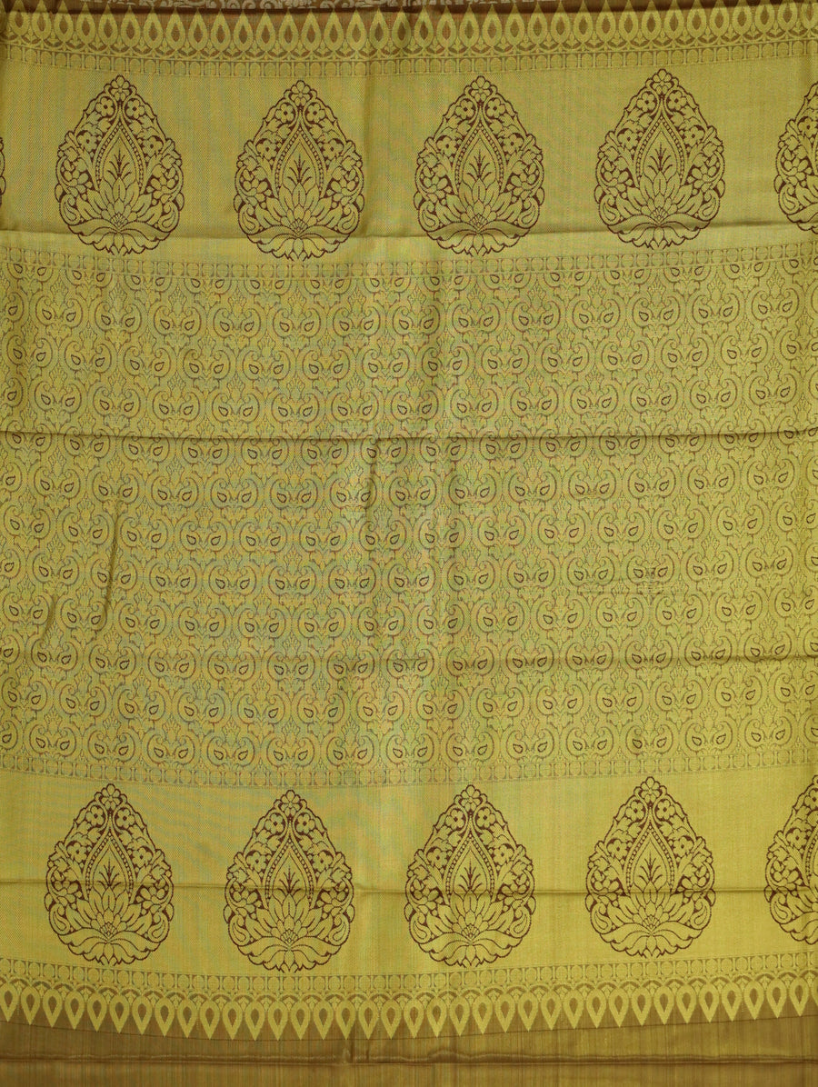 Mustard Gold Kanchipuram Inspired Semi Silk Saree with Wide Contrast Border