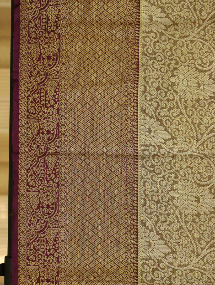 Mustard Gold Kanchipuram Inspired Semi Silk Saree with Wide Contrast Border