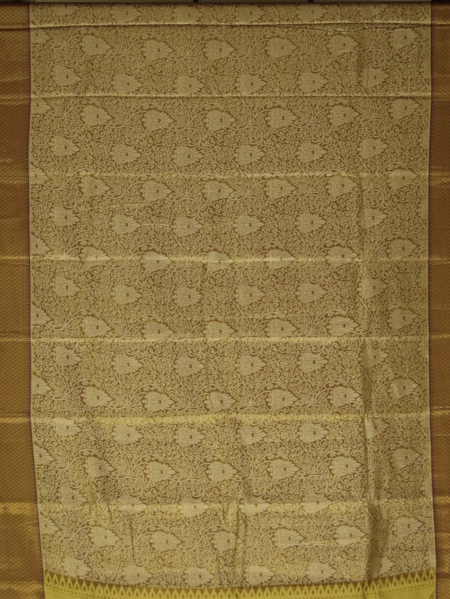 Mustard Gold Kanchipuram Inspired Semi Silk Saree with Wide Contrast Border