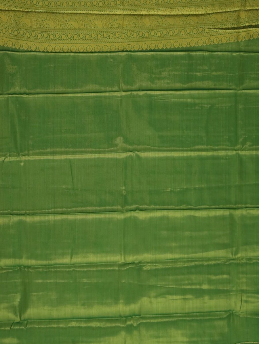 Lime Green Kanchipuram Inspired Semi Silk Saree with Self Wide Border