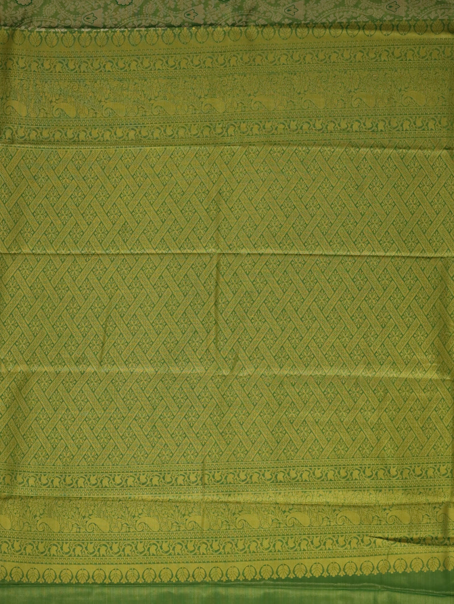 Lime Green Kanchipuram Inspired Semi Silk Saree with Self Wide Border