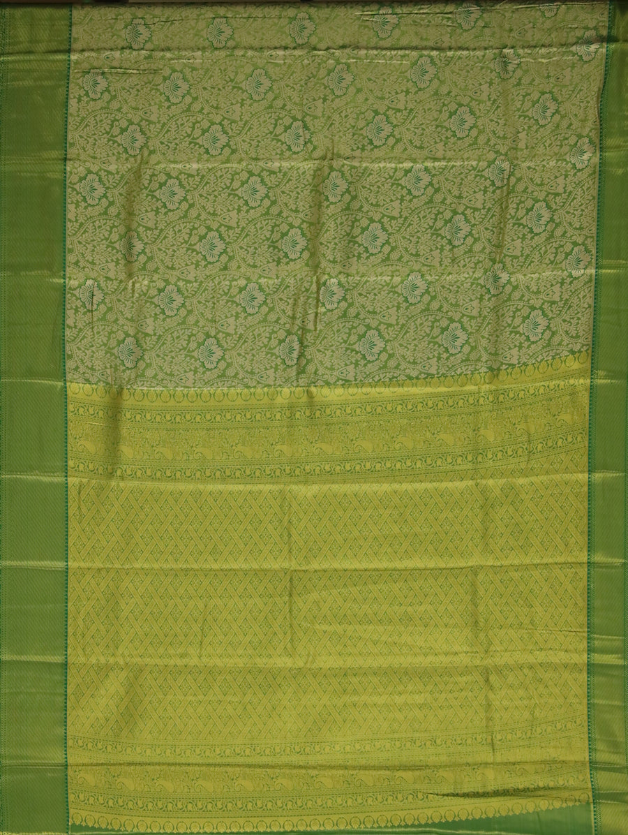 Lime Green Kanchipuram Inspired Semi Silk Saree with Self Wide Border