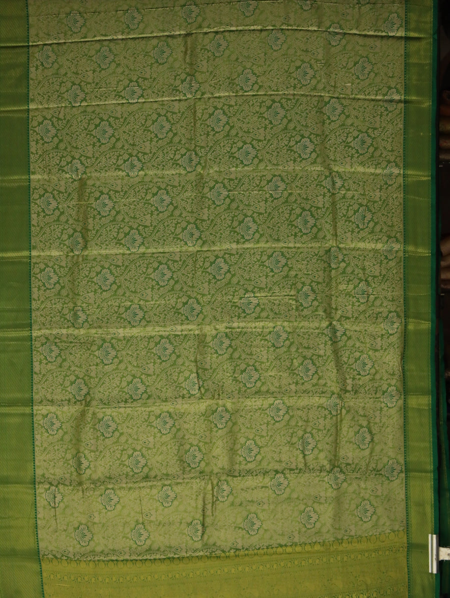 Lime Green Kanchipuram Inspired Semi Silk Saree with Self Wide Border
