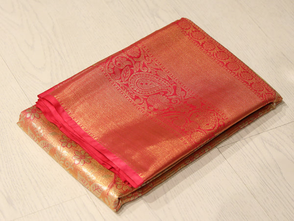 Peach Orange Uppada Inspired Semi Silk Saree with Contrast Border