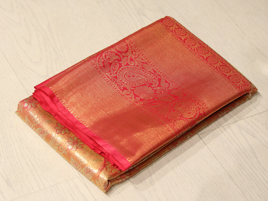 Peach Orange Uppada Inspired Semi Silk Saree with Contrast Border