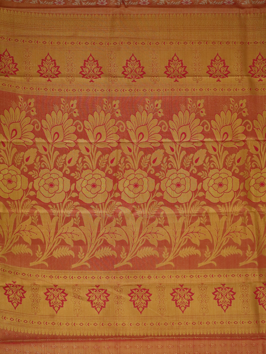 Peach Orange Uppada Inspired Semi Silk Saree with Contrast Border