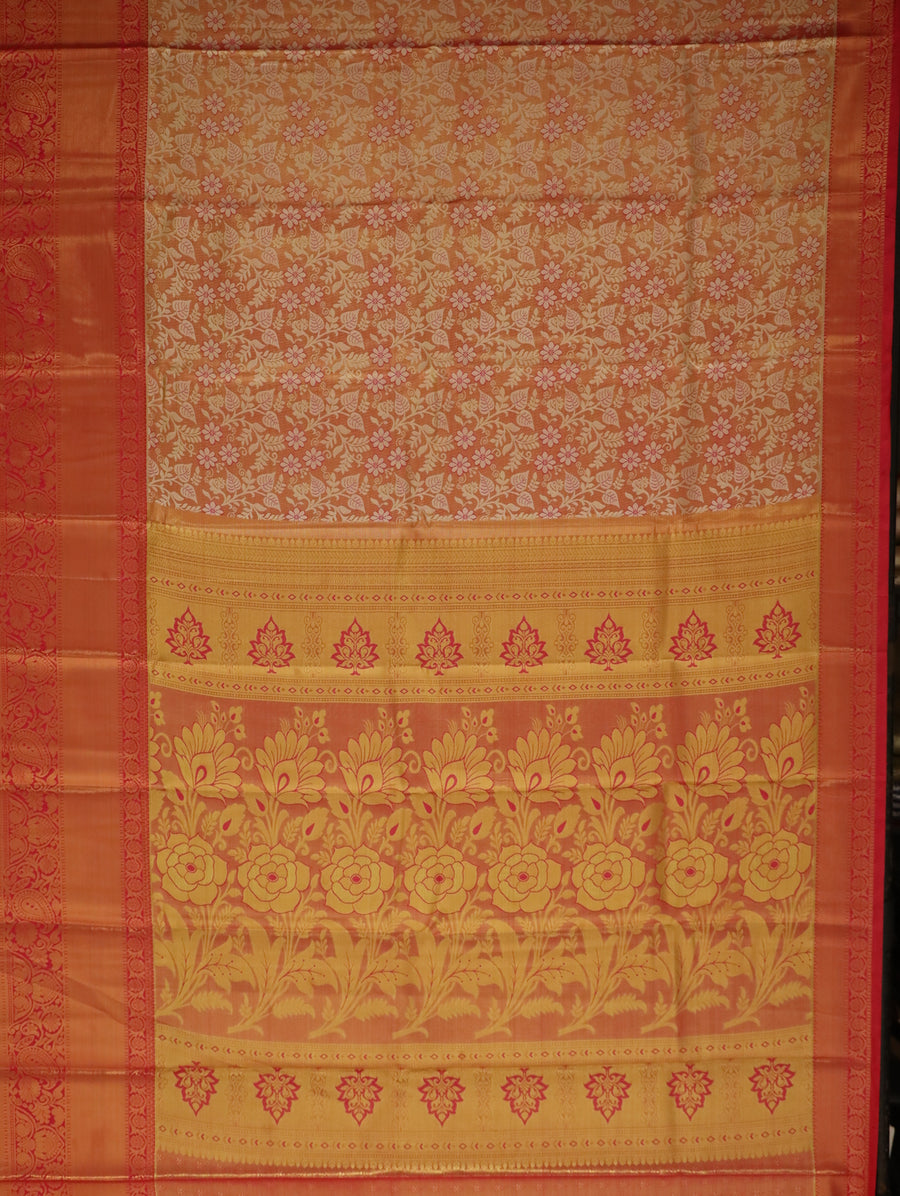Peach Orange Uppada Inspired Semi Silk Saree with Contrast Border