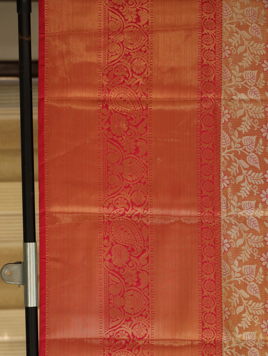 Peach Orange Uppada Inspired Semi Silk Saree with Contrast Border