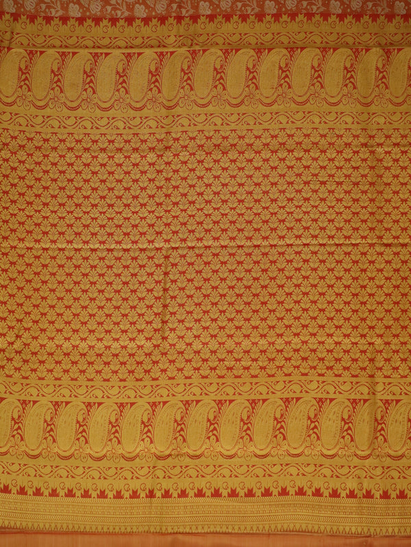 Rust Orange Kanchipuram Inspired Semi Silk Saree with Wide Contrast Border