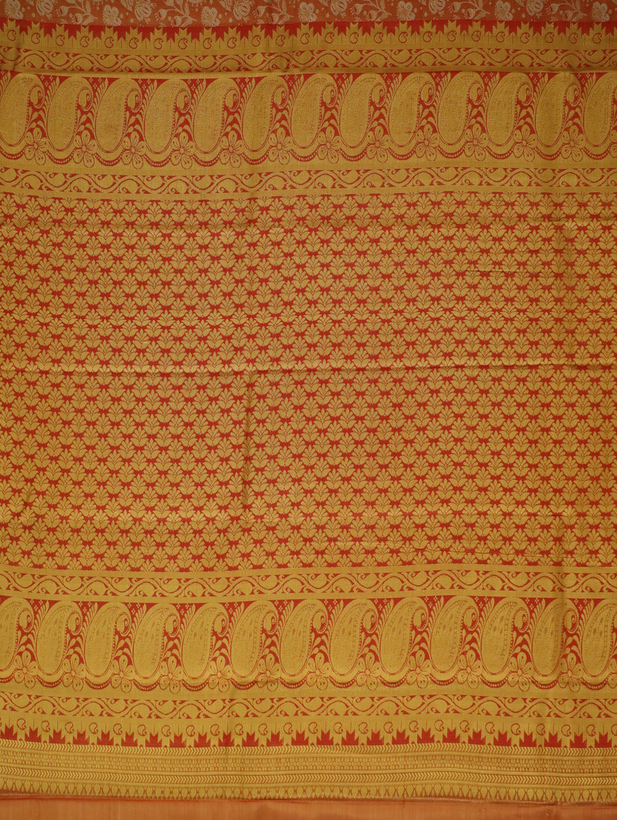 Rust Orange Kanchipuram Inspired Semi Silk Saree with Wide Contrast Border