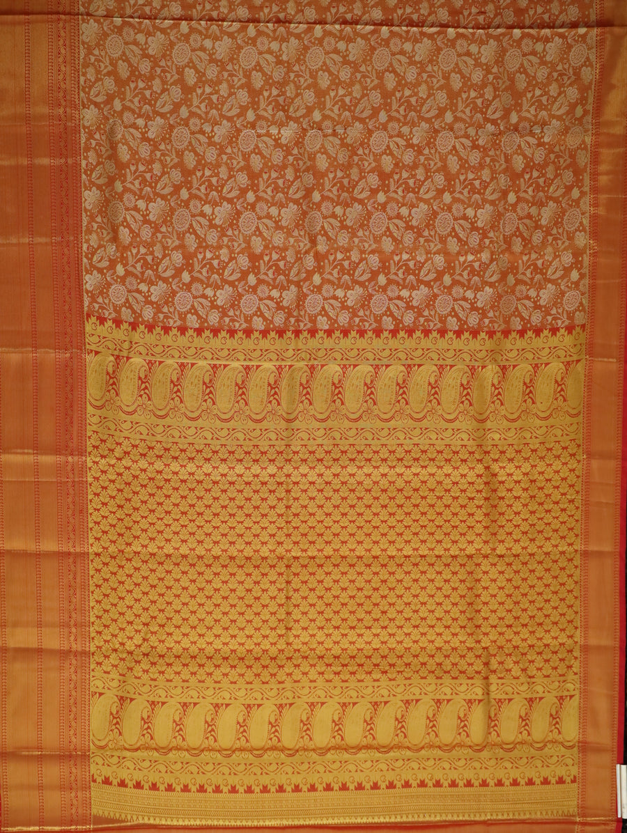 Rust Orange Kanchipuram Inspired Semi Silk Saree with Wide Contrast Border