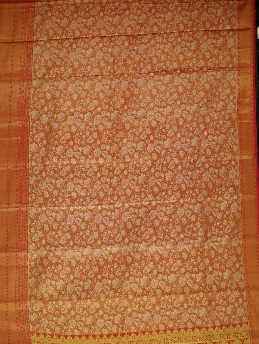 Rust Orange Kanchipuram Inspired Semi Silk Saree with Wide Contrast Border