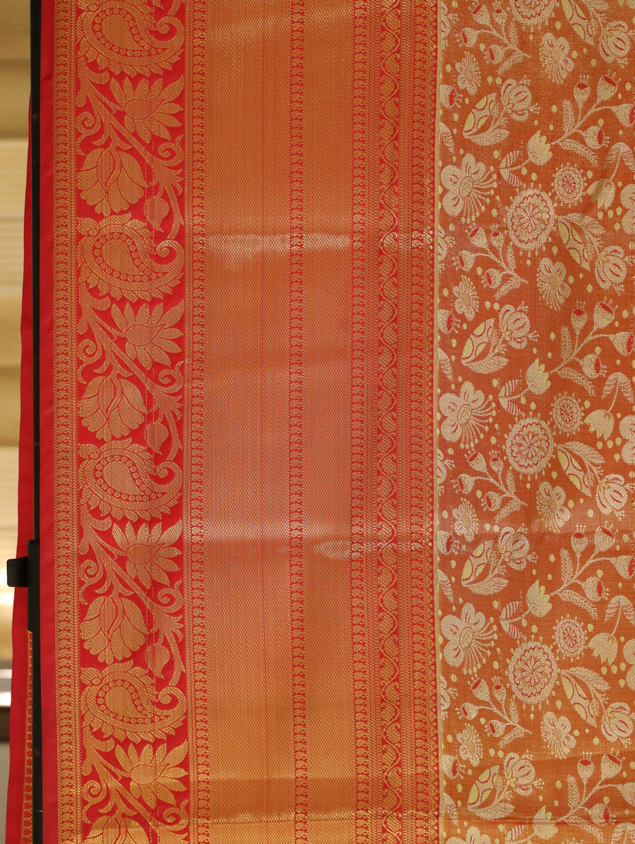 Rust Orange Kanchipuram Inspired Semi Silk Saree with Wide Contrast Border