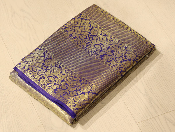 Mustard Yellow Kanchipuram Inspired Semi Silk Saree with Wide Self Border
