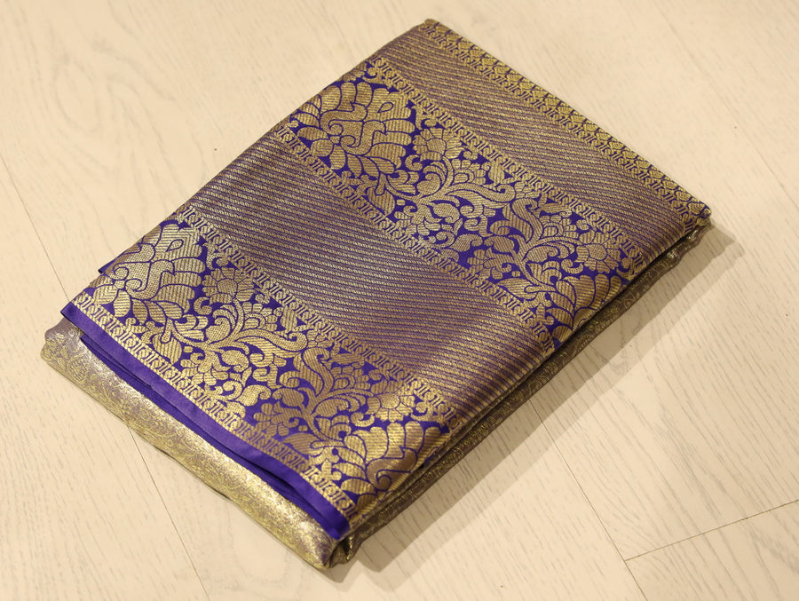 Mustard Yellow Kanchipuram Inspired Semi Silk Saree with Wide Self Border