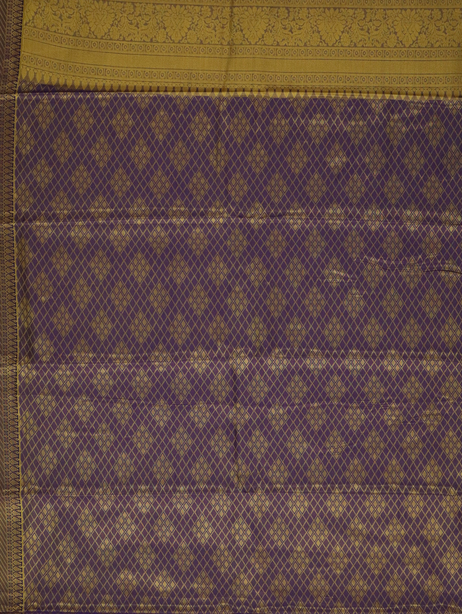 Mustard Yellow Kanchipuram Inspired Semi Silk Saree with Wide Self Border