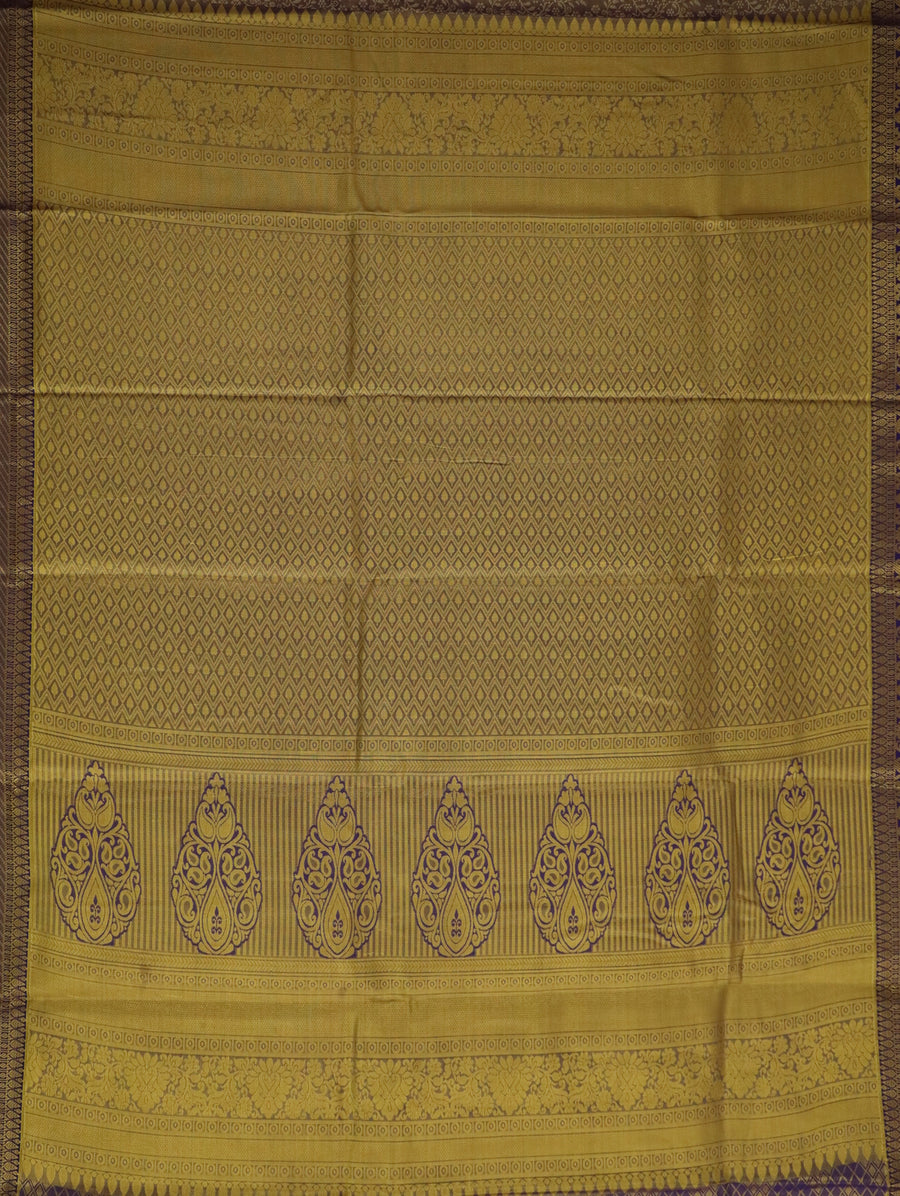 Mustard Yellow Kanchipuram Inspired Semi Silk Saree with Wide Self Border
