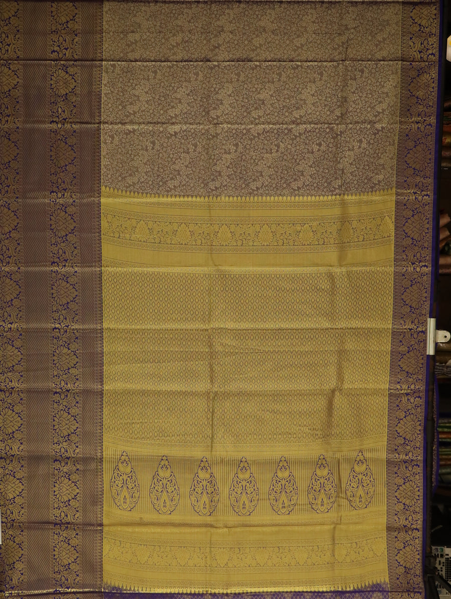 Mustard Yellow Kanchipuram Inspired Semi Silk Saree with Wide Self Border