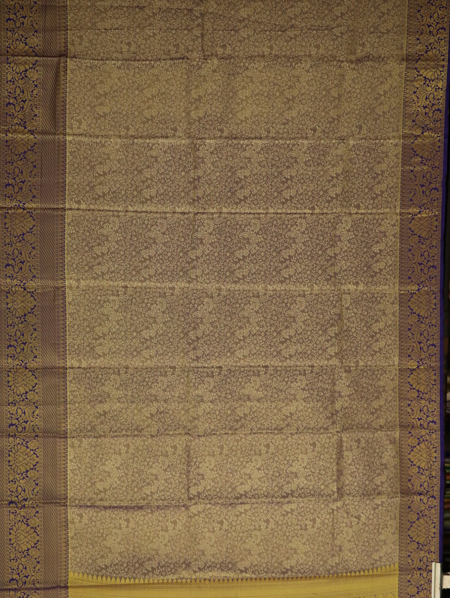 Mustard Yellow Kanchipuram Inspired Semi Silk Saree with Wide Self Border