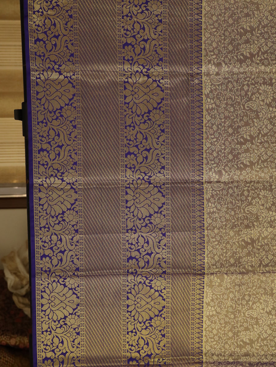 Mustard Yellow Kanchipuram Inspired Semi Silk Saree with Wide Self Border