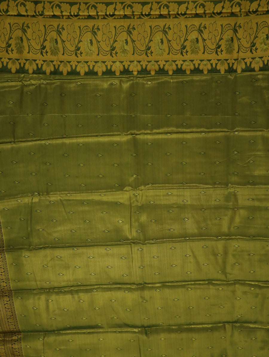 Mustard Yellow Kanchipuram Inspired Semi Silk Saree with Wide Contrast Border