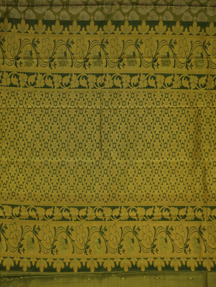 Mustard Yellow Kanchipuram Inspired Semi Silk Saree with Wide Contrast Border