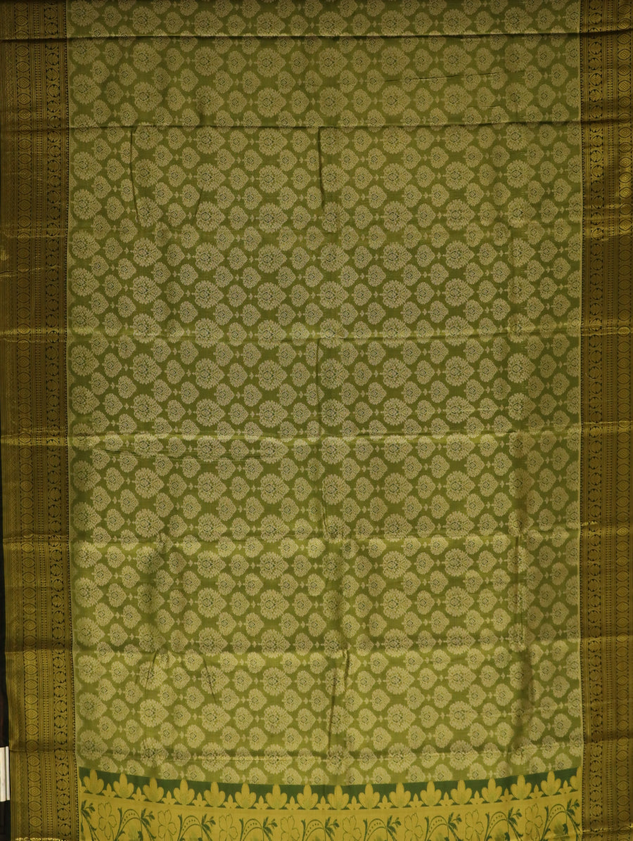 Mustard Yellow Kanchipuram Inspired Semi Silk Saree with Wide Contrast Border