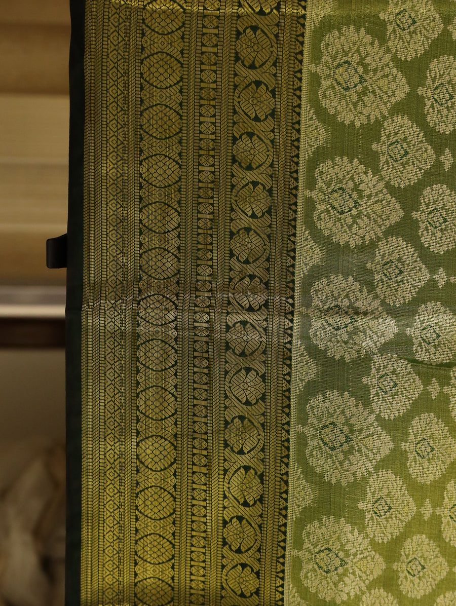 Mustard Yellow Kanchipuram Inspired Semi Silk Saree with Wide Contrast Border