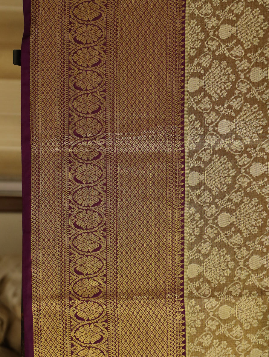 Beige Gold Uppada Inspired Semi Silk Saree with Contrast Border