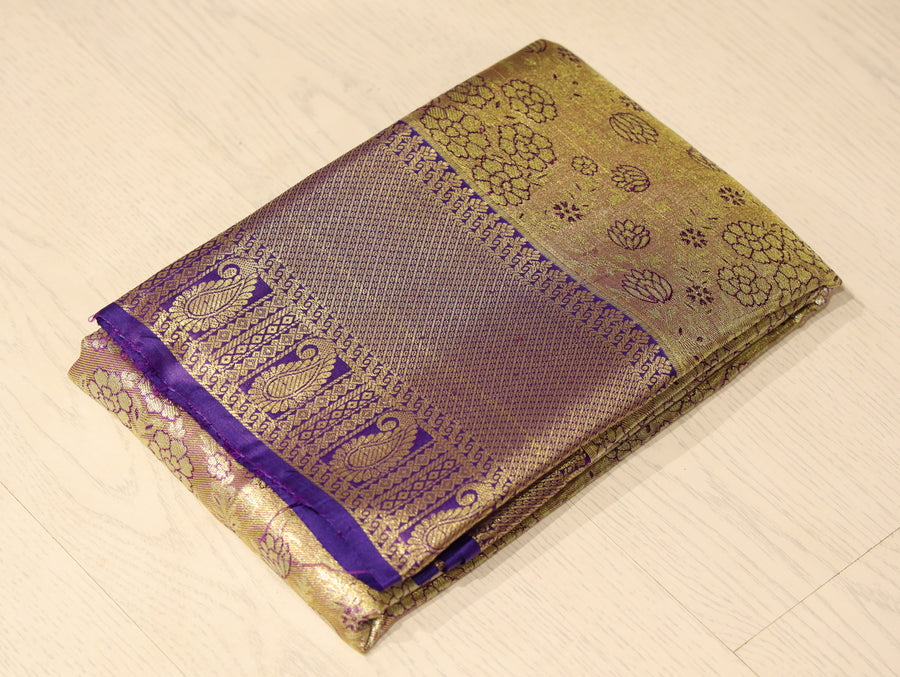 Mustard Yellow Kanchipuram Inspired Semi Silk Saree with Contrast Border