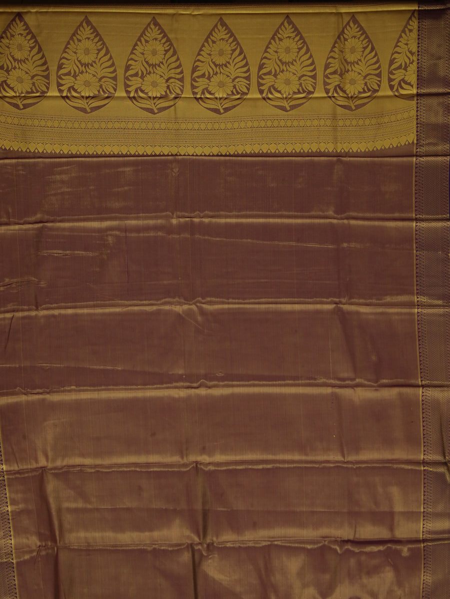 Mustard Yellow Kanchipuram Inspired Semi Silk Saree with Contrast Border
