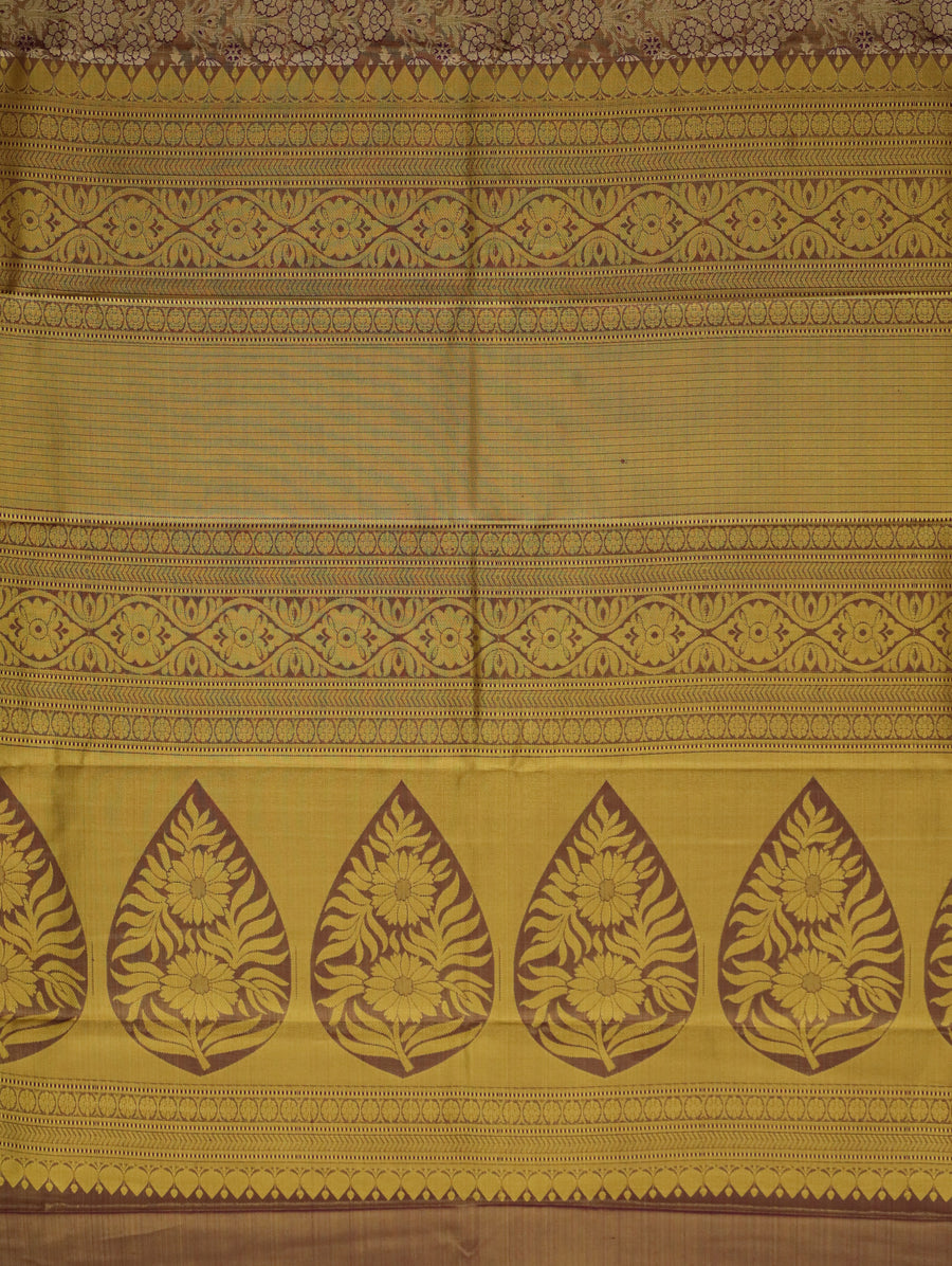 Mustard Yellow Kanchipuram Inspired Semi Silk Saree with Contrast Border