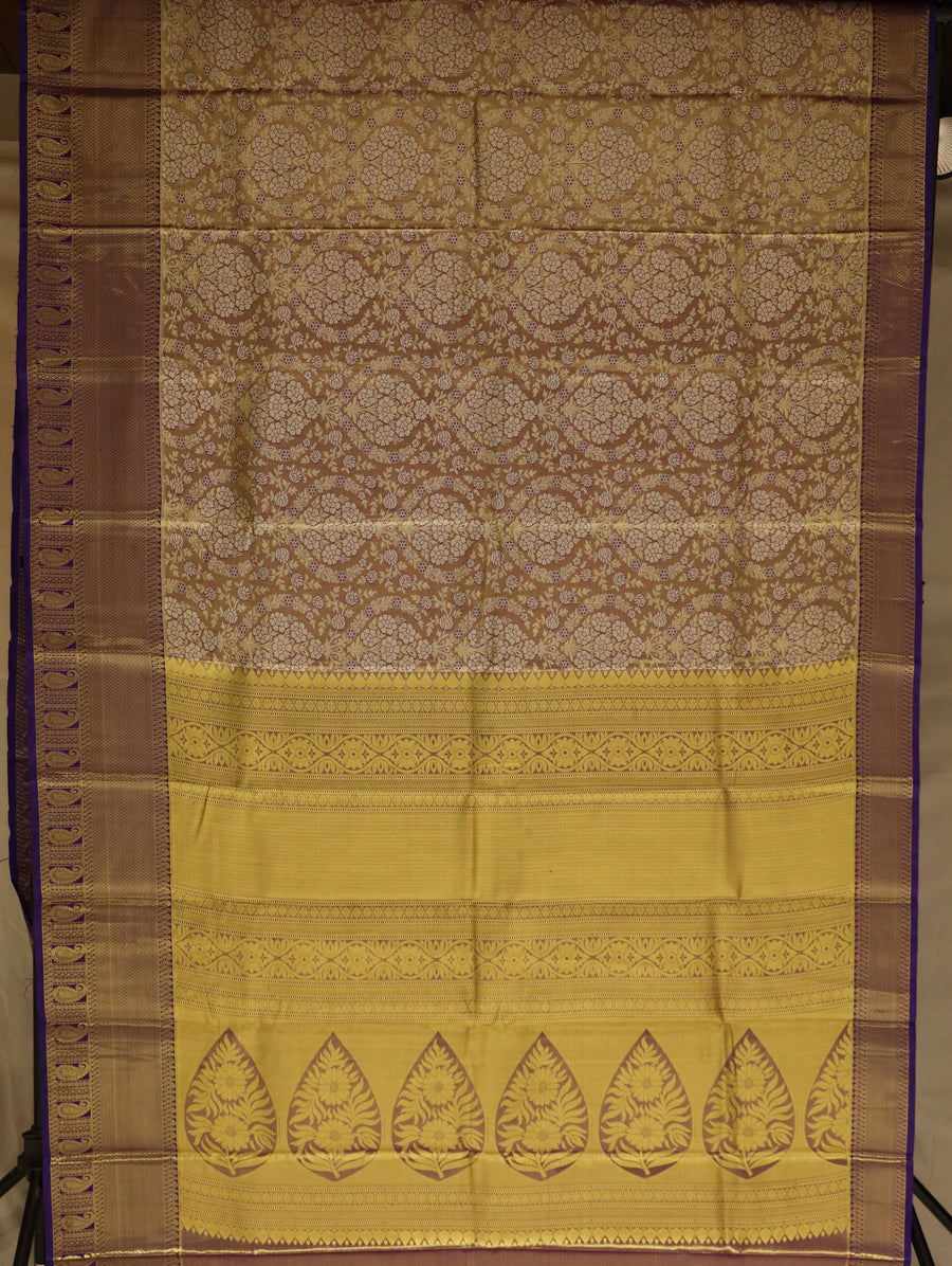 Mustard Yellow Kanchipuram Inspired Semi Silk Saree with Contrast Border