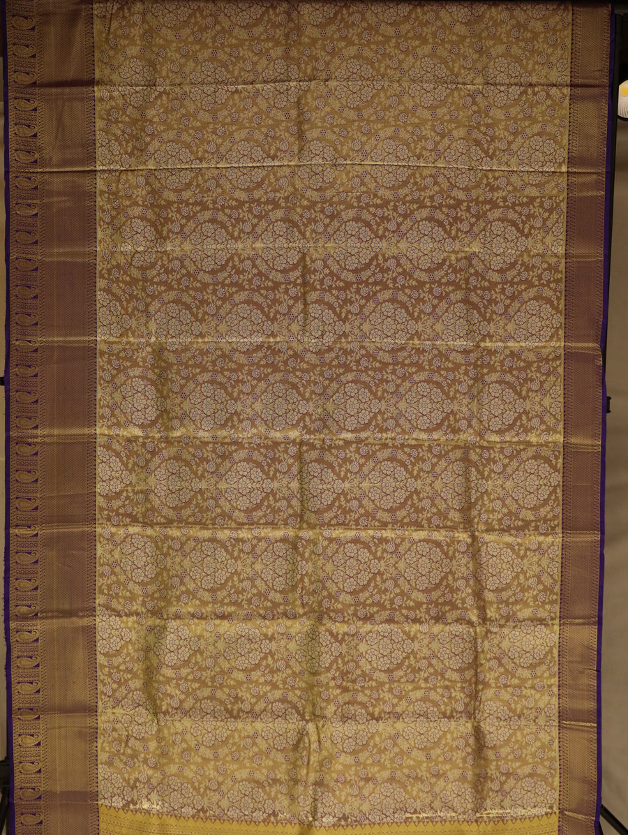 Mustard Yellow Kanchipuram Inspired Semi Silk Saree with Contrast Border