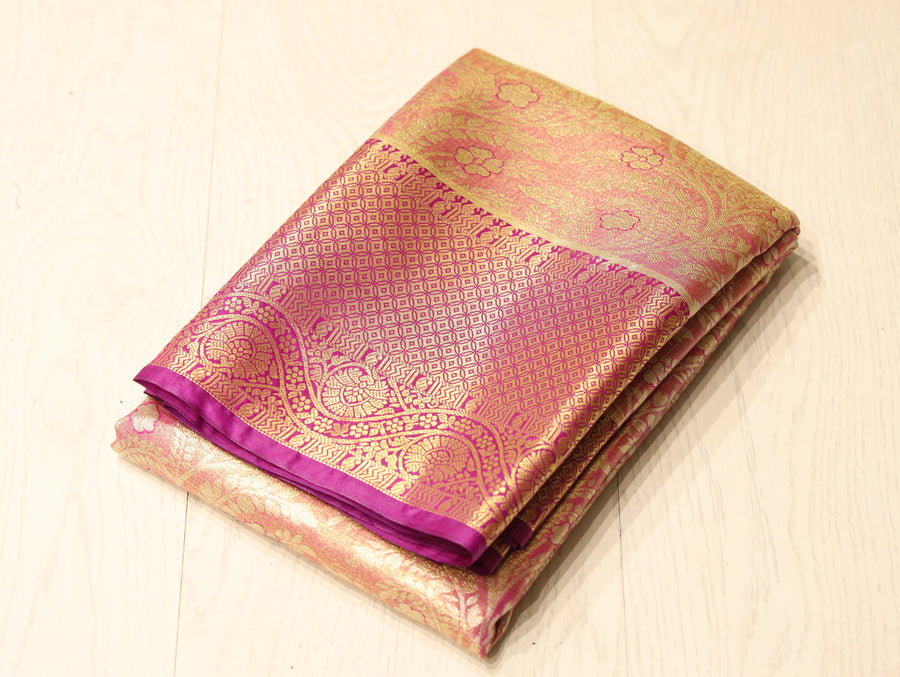Rose Pink Uppada Inspired Semi Silk Saree with Contrast Border
