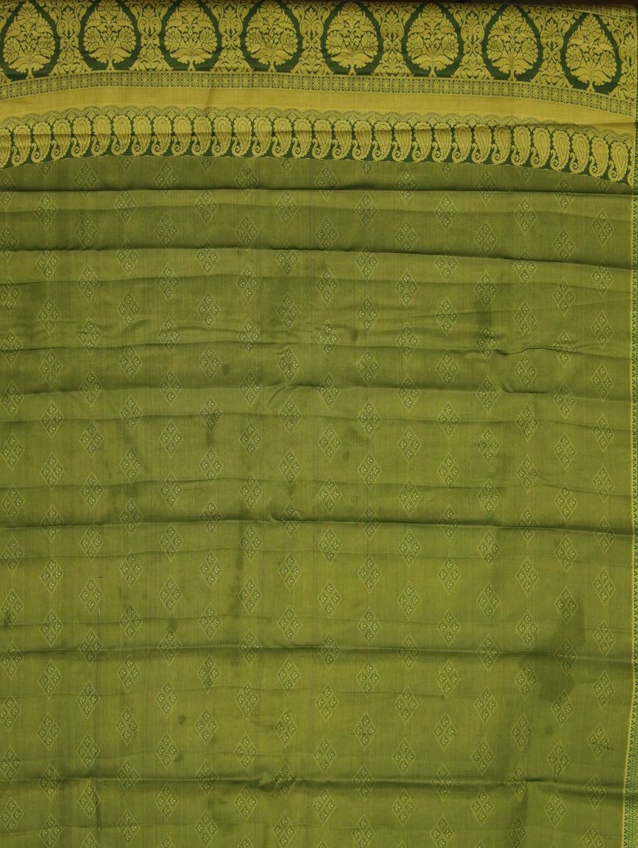 Beige Gold Kanchipuram Inspired Semi Silk Saree with Wide Contrast Border