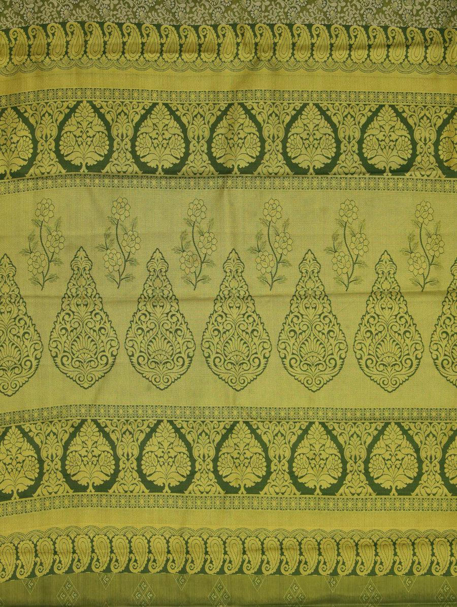 Beige Gold Kanchipuram Inspired Semi Silk Saree with Wide Contrast Border