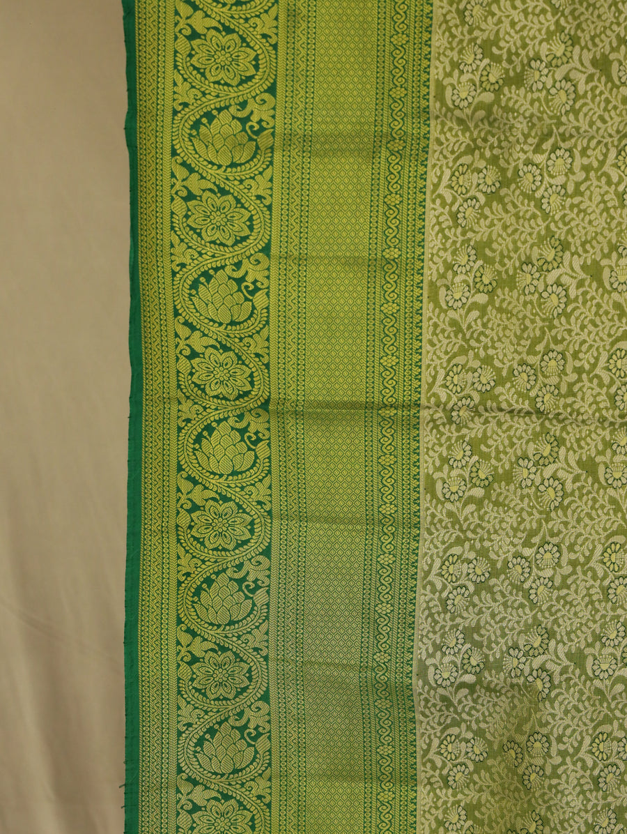 Beige Gold Kanchipuram Inspired Semi Silk Saree with Wide Contrast Border