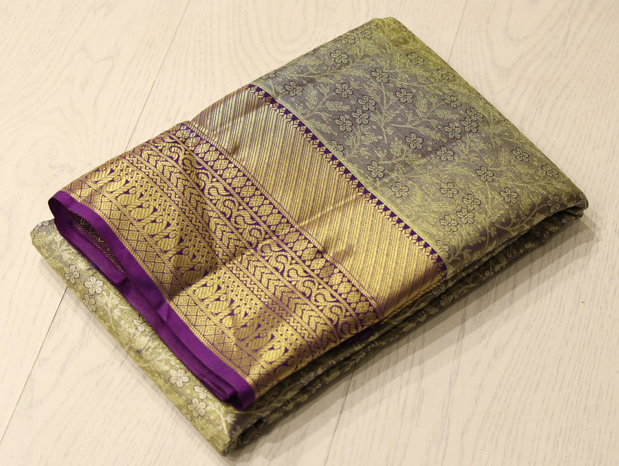 Peach Kanchipuram Inspired Semi Silk Saree with Contrast Border