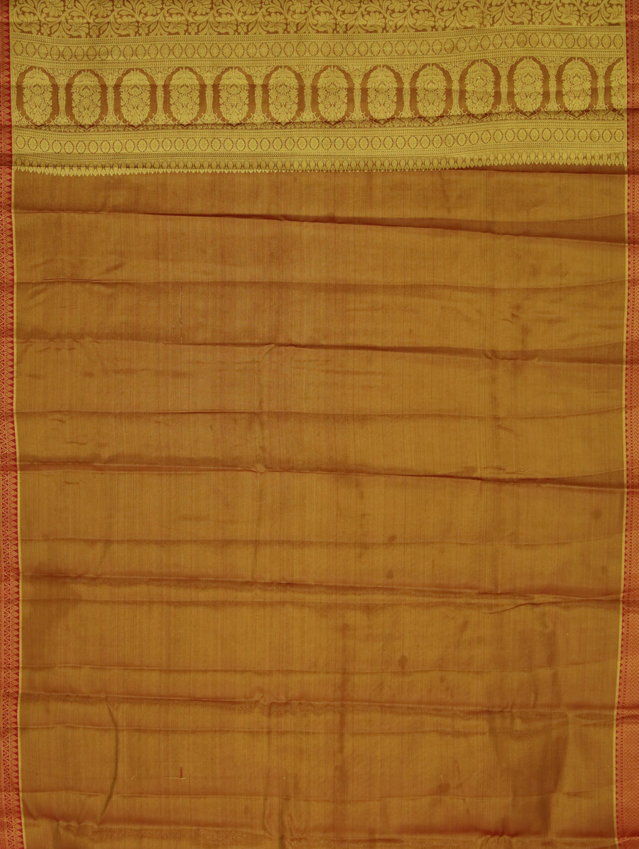 Olive Green Kanchipuram Inspired Semi Silk Saree with Wide Contrast Border