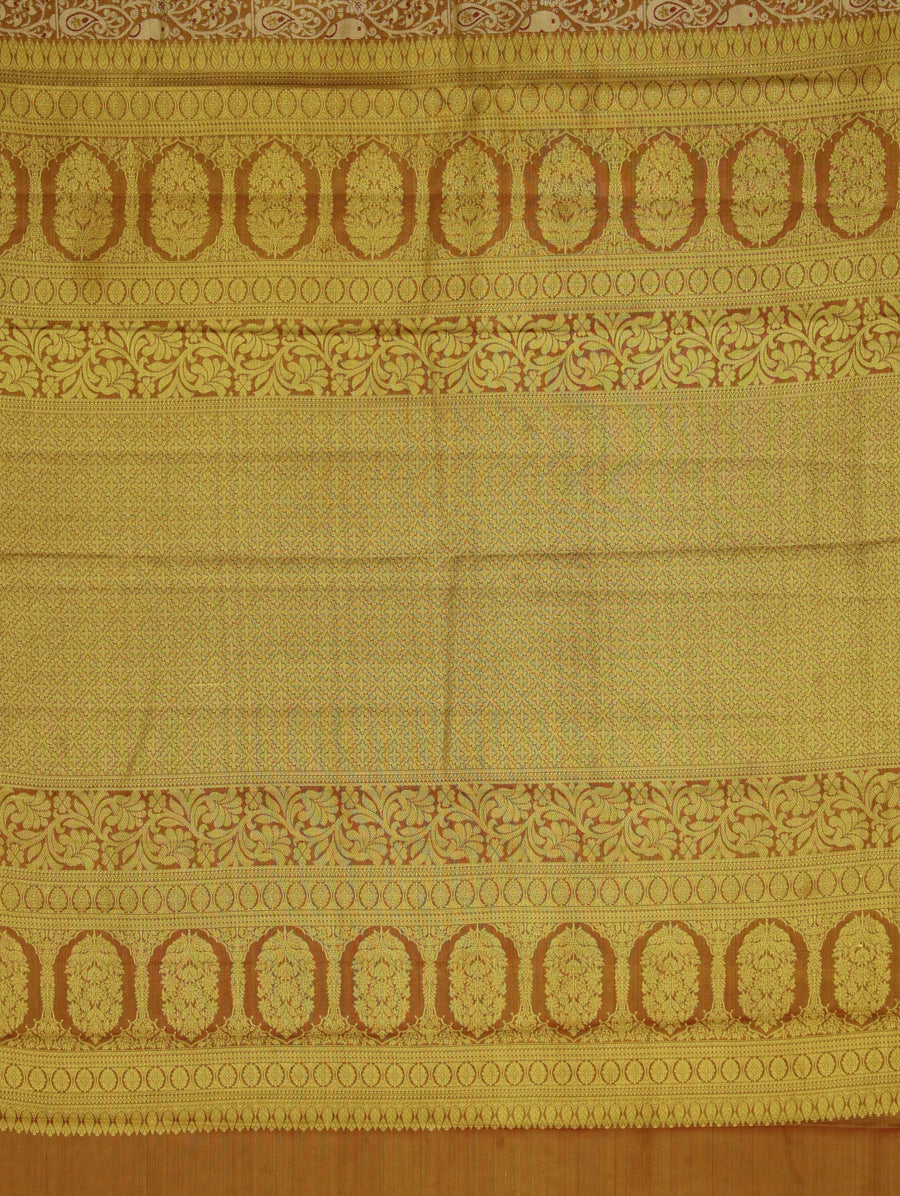 Olive Green Kanchipuram Inspired Semi Silk Saree with Wide Contrast Border
