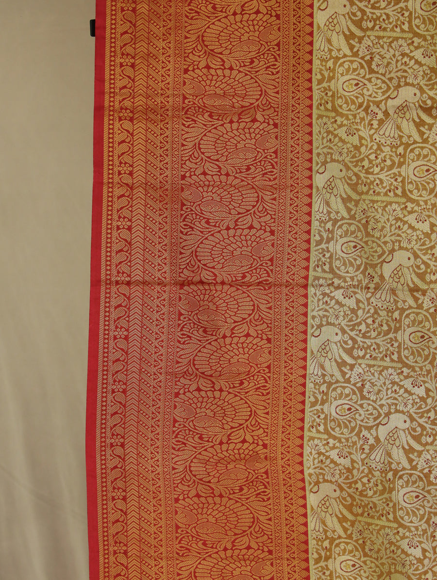 Olive Green Kanchipuram Inspired Semi Silk Saree with Wide Contrast Border