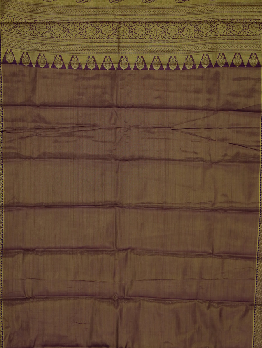 Beige Gold Kanchipuram Inspired Semi Silk Saree with Wide Contrast Border