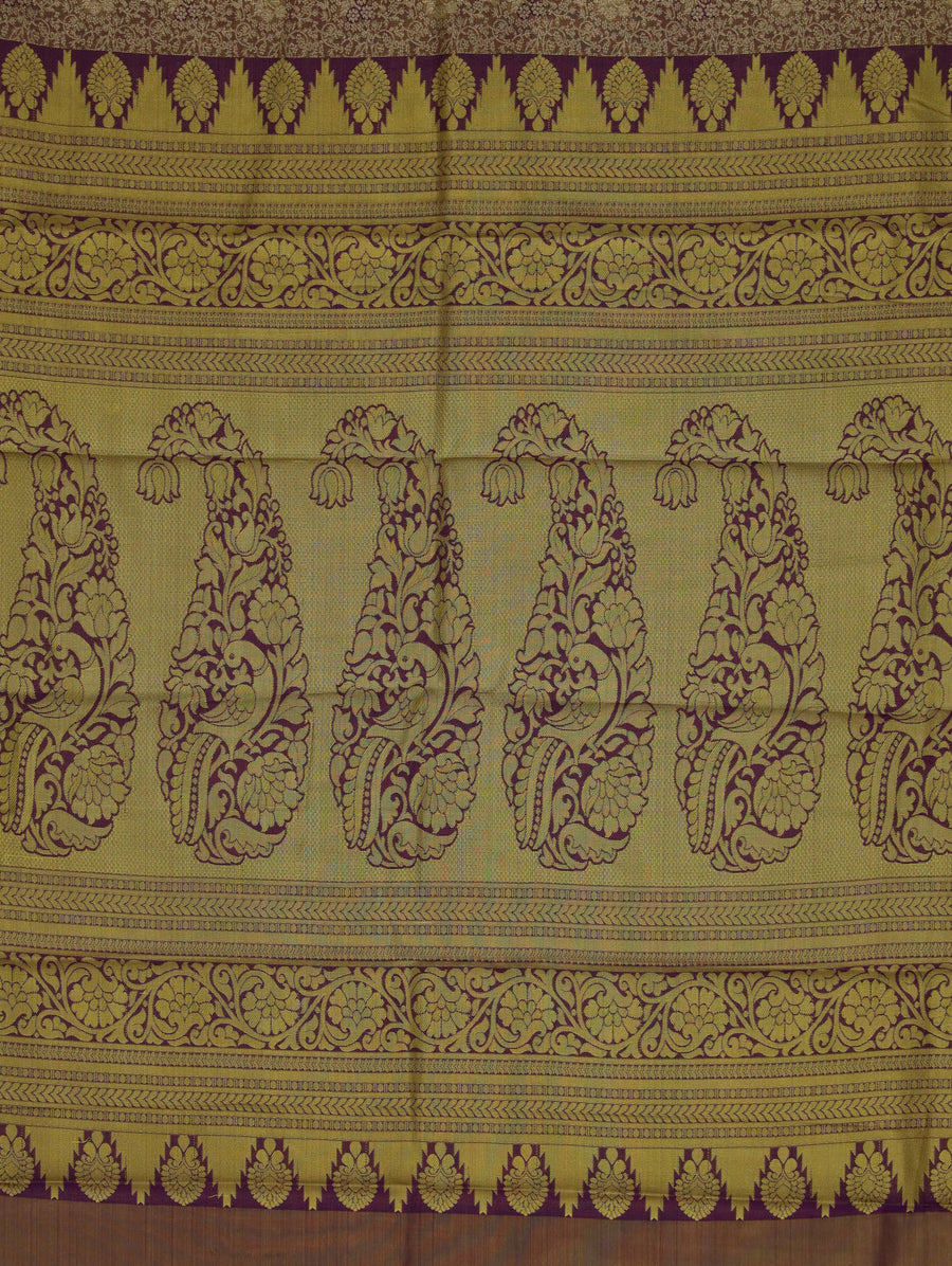 Beige Gold Kanchipuram Inspired Semi Silk Saree with Wide Contrast Border