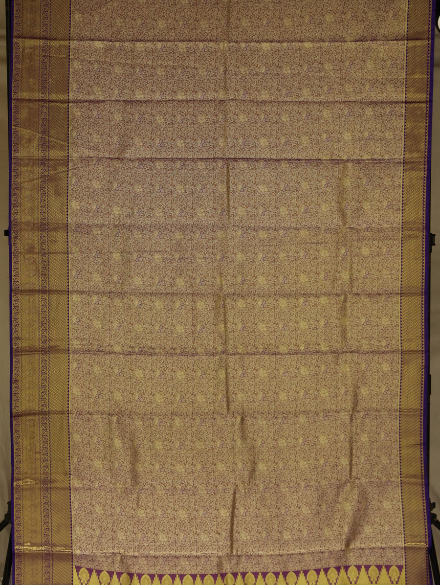 Beige Gold Kanchipuram Inspired Semi Silk Saree with Wide Contrast Border