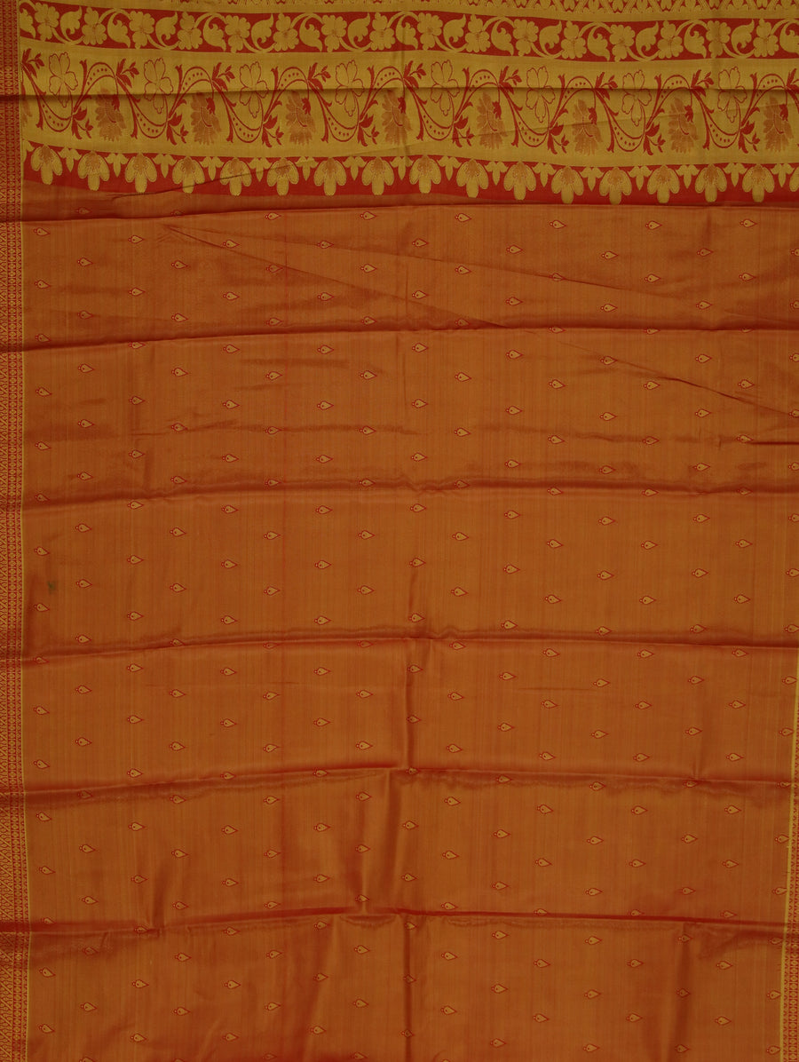 Golden Beige Kanchipuram Inspired Semi Silk Saree with Wide Contrast Border